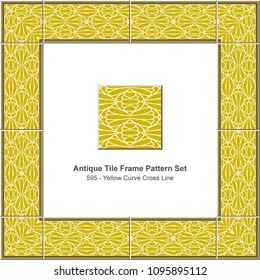 Antique tile frame pattern set yellow curve cross geometry line, ceramic decoration template for greeting card design.