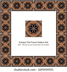 Antique tile frame pattern set round curve cross dot line flower, ceramic decoration template for greeting card design.