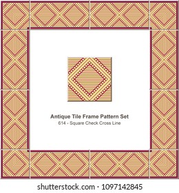 Antique tile frame pattern set square check cross geometry line, ceramic decoration template for greeting card design.