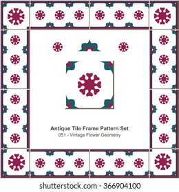 Antique tile frame pattern set. Vintage Flower Geometry