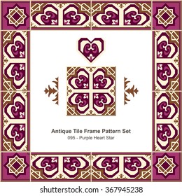 Antique tile frame pattern set Purple Heart Star
