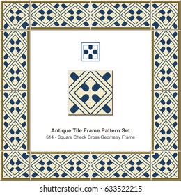 Antique tile frame pattern set Square Check Cross Geometry Frame