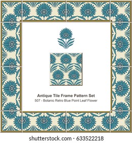 Antique tile frame pattern set Botanic Retro Blue Point Leaf Flower