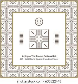 Antique tile frame pattern set Gold Round Square Cross Line Flower