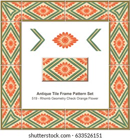 Antique tile frame pattern set Rhomb Geometry Check Orange Flower