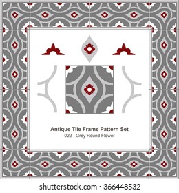 Antique tile frame pattern set_022 Grey Round Flower