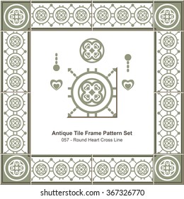 Antique tile frame pattern set_057 Round Heart Cross Line