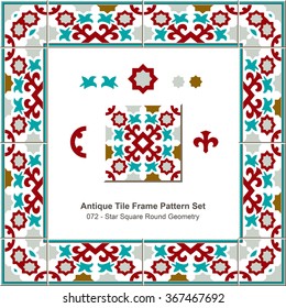 Antique tile frame pattern set_072 Star Square Round Geometry