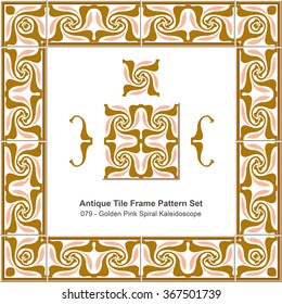 Antique tile frame pattern set_079 Golden Pink Spiral Kaleidosco