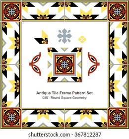 Antique tile frame pattern set_085 Round Square Geometry