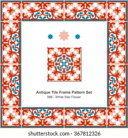 Antique tile frame pattern set_086 White Star Flower