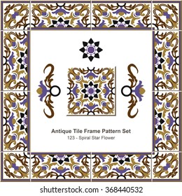 Antique tile frame pattern set_123 Spiral Star Flower