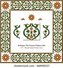 Antique tile frame pattern set_137 Round Spiral Flower Vine