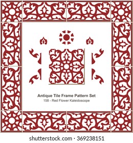 Antique tile frame pattern set_158 Red Flower Kaleidoscope
