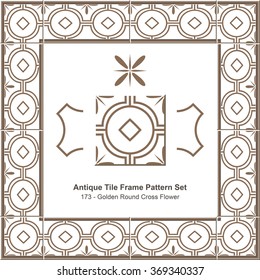 Antique tile frame pattern set_173 Golden Round Cross Flower
