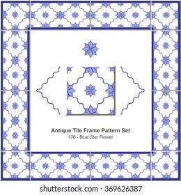 Antique tile frame pattern set_176 Blue Star Flower