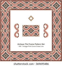 Antique tile frame pattern set_189 Vintage Pink Curve Cross Line