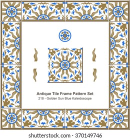 Antique tile frame pattern set_218 Golden Sun Blue Kaleidoscope