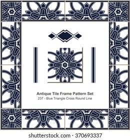 Antique tile frame pattern set_237 Blue Triangle Cross Round Line

