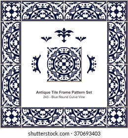 Antique tile frame pattern set_243 Blue Round Curve Vine
