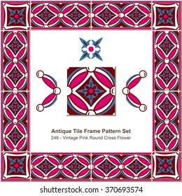 Antique tile frame pattern set_246 Vintage Pink Round Cross Flow