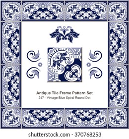 Antique tile frame pattern set_247 Vintage Blue Spiral Round Dot