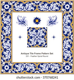 Antique tile frame pattern set_251 Feather Spiral Round