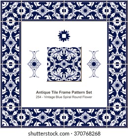 Antique tile frame pattern set_254 Vintage Blue Spiral Round Flo