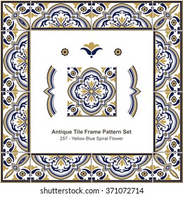 Antique tile frame pattern set_257 Yellow Blue Spiral Flower