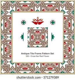 Antique tile frame pattern set_283 Cross Bar Red Flower