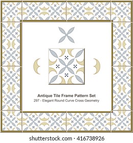 Antique tile frame pattern set_297 Elegant Round Curve Cross Geometry