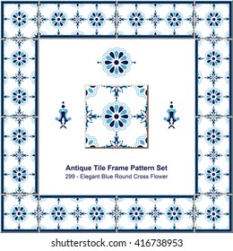 Antique tile frame pattern set_299 Elegant Blue Round Cross Flower
