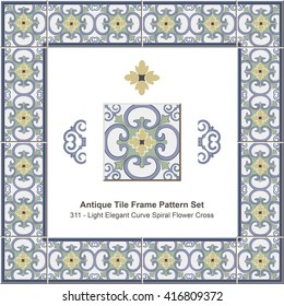 Antique tile frame pattern set_311 Light Elegant Curve Spiral Flower Cross
