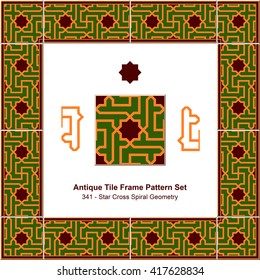Antique tile frame pattern set_341 Star Cross Spiral Geometry
