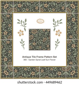 Antique tile frame pattern set_360 Garden Spiral Leaf Sun Flower
