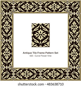 Antique tile frame pattern set_420 Curve Flower Vine