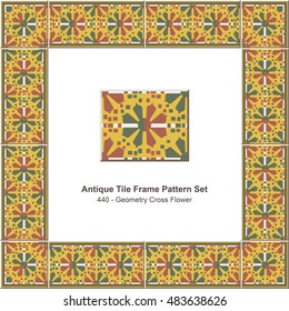 Antique tile frame pattern set_440 Geometry Cross Flower