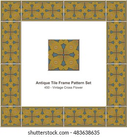 Antique tile frame pattern set_450 Vintage Cross Flower
