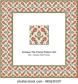 Antique tile frame pattern set_469 Garden Red Flower