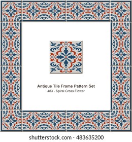 Antique tile frame pattern set_483 Spiral Cross Flower