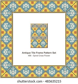 Antique tile frame pattern set_486 Spiral Cross Flower