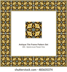 Antique tile frame pattern set_493 Spiral cruve Flower Vine