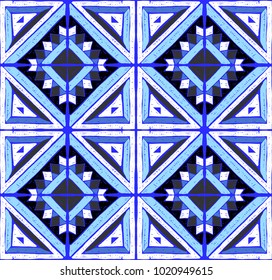 Antique tiles. Tribal vector ornament. Seamless African folk square pattern. Geometric mosaic, majolica. Ethnic carpet. Aztec style. Vintage patchwork fabric. Ancient interior. Geo print on textile. 