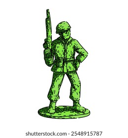 antique toy soldier hand drawn. rare miniature, lead plastic, army military antique toy soldier vector sketch. isolated color illustration