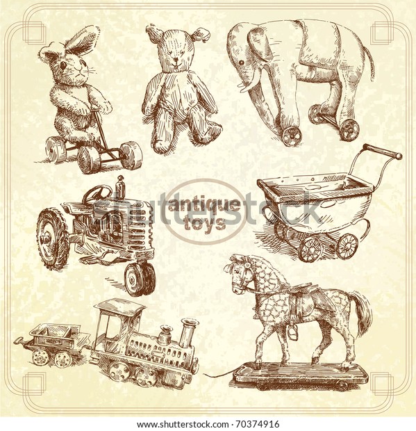 Antique Toysoriginal Hand Drawn Collection Stock Vector (Royalty Free