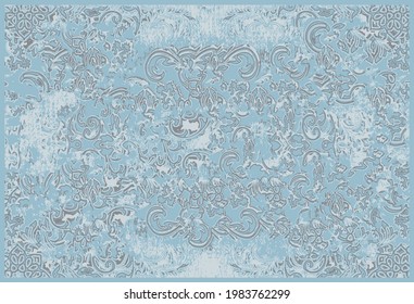 Antique traditional classic rug pattern design distressed texture background. Tie dye texture modern floor in vector 