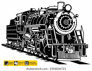 Antique train steam locomotive railway train vintage vinyl ready created for vinyl cutting or cnc plasma. Wall sticker. Black and white silhouette