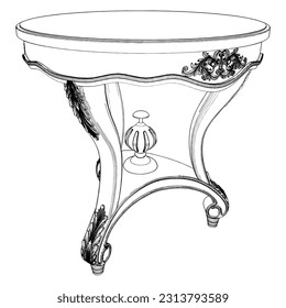 Antique Tripod Round Coffee Table Vector 16. Illustration Isolated On White Background. A vector illustration Of A Wooden Tripod Coffee Table.