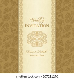 Antique turkish cucumber wedding invitation, beige and gold background