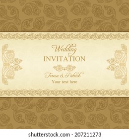 Antique turkish cucumber wedding invitation, beige and gold background